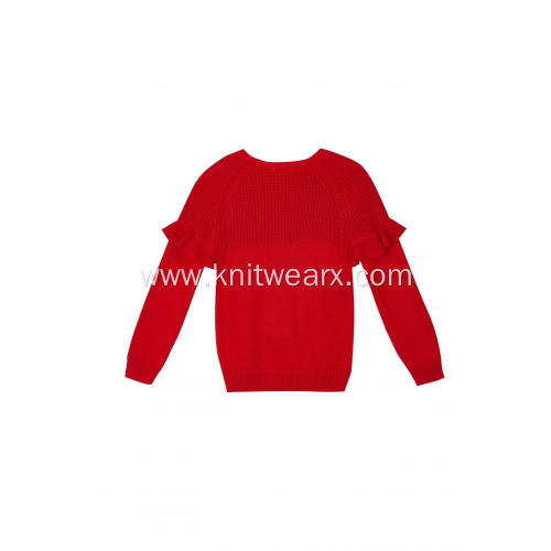 Girl's Knitted Flounces Crew Neck Pullover